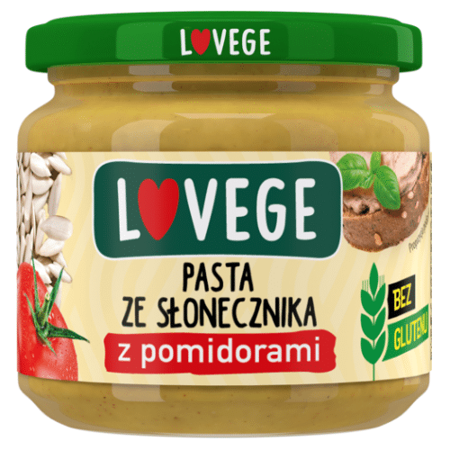 lovege pasta ze słonecznika z pomidorami w słoiku nowe logo